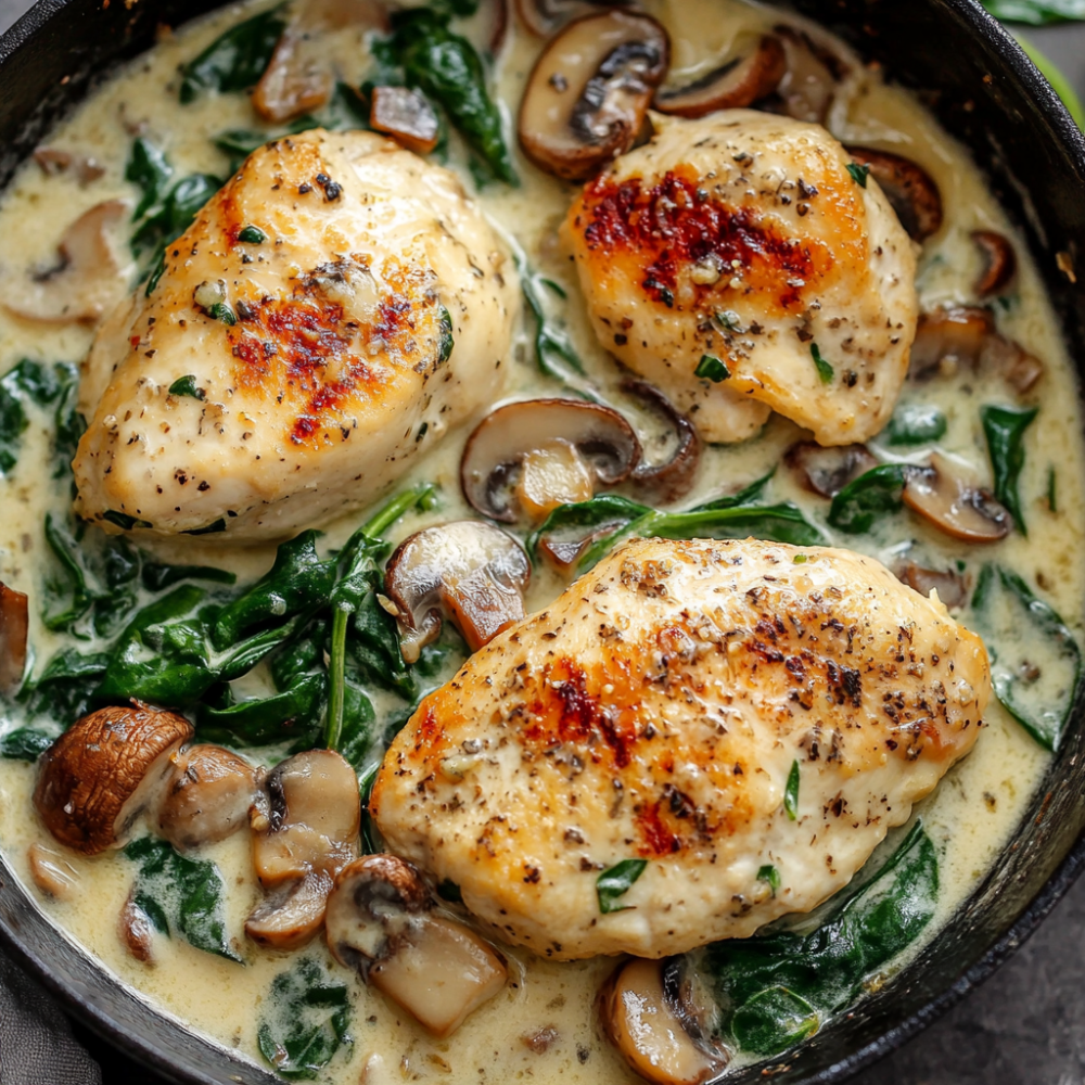 Creamy Tuscan Garlic Chicken with Spinach and Mushrooms