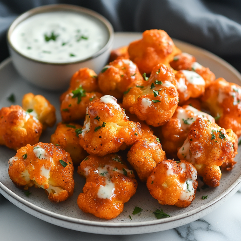 Easy Buffalo Cauliflower “Wings” with Vegan Ranch