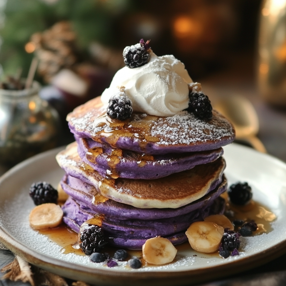 Easy Ube Pancakes with Sweet Cream: Ube Mochi Mille-Crêpe Cake Alternative