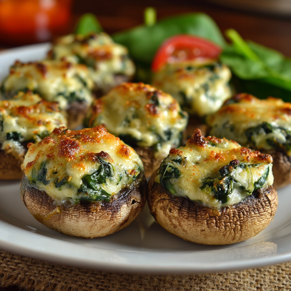 Cheesy Spinach Mushroom Caps