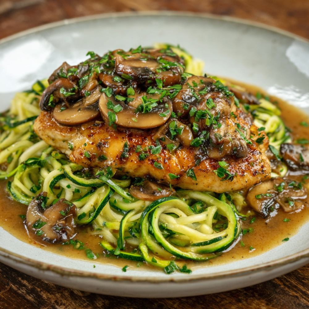 Chicken Marsala with Zucchini Noodles