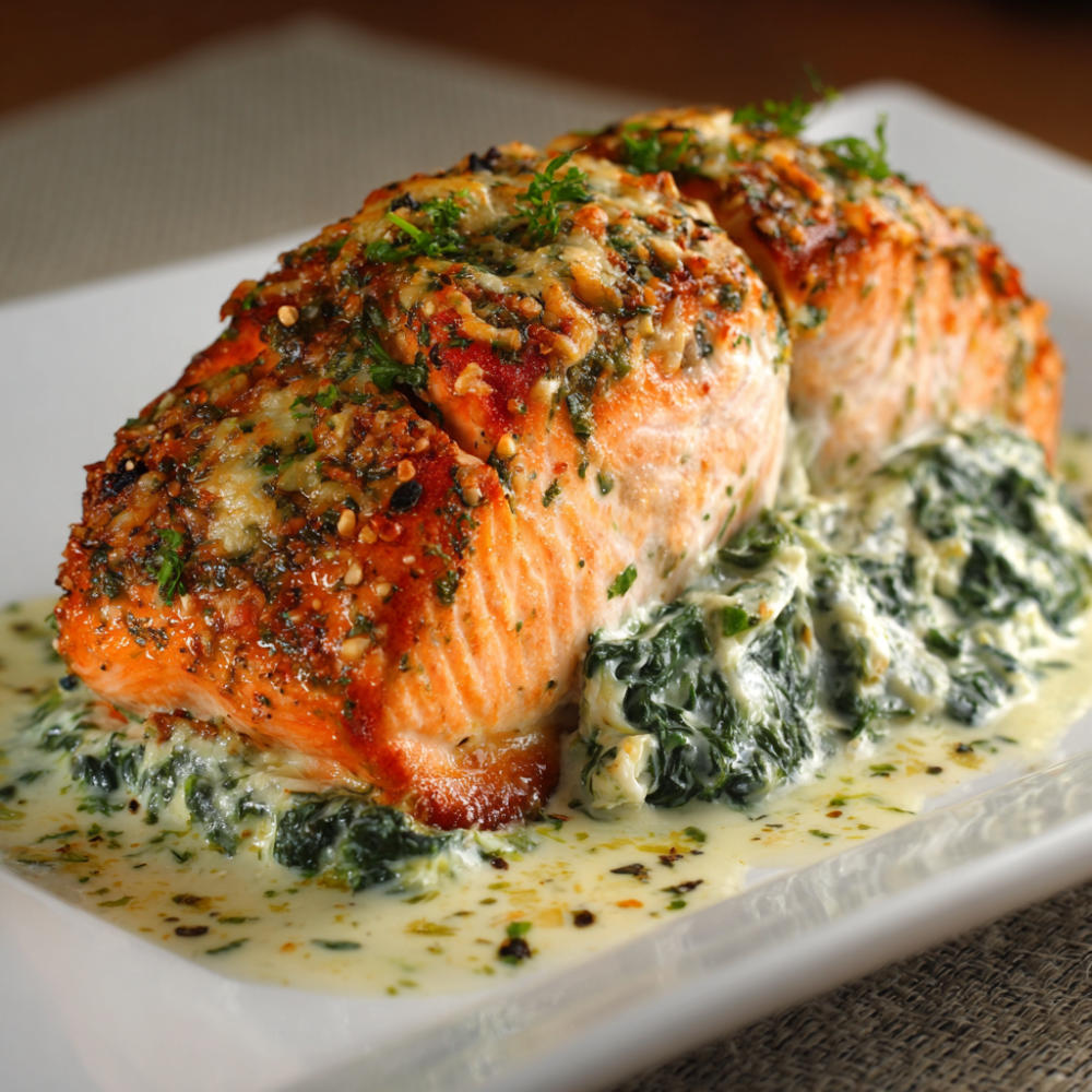 Stuffed Salmon with Cream Cheese & Spinach: Salmon Wellington Low-Carb Alternative