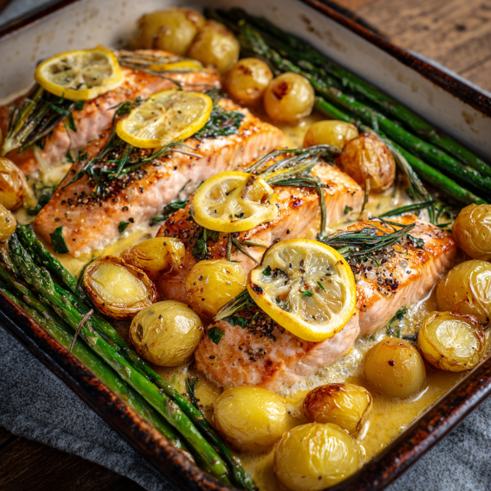 Lemon Butter Salmon Tray Bake